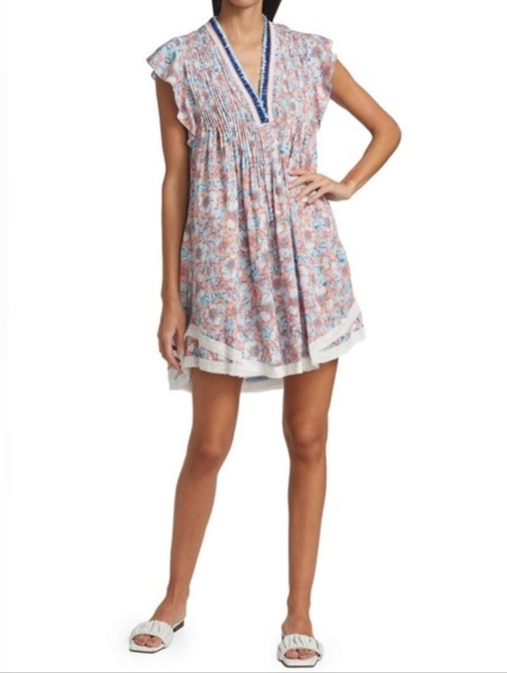 Poupette St Barth Sasha Mini Dress in White/Pink Tulipe Size M
